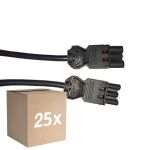 Monipakkaus 25x Noxion GST - Yhteensopiva Jatkojohto Musta - Uros + Nainen - 2m - 3 pole 1,5mm2
